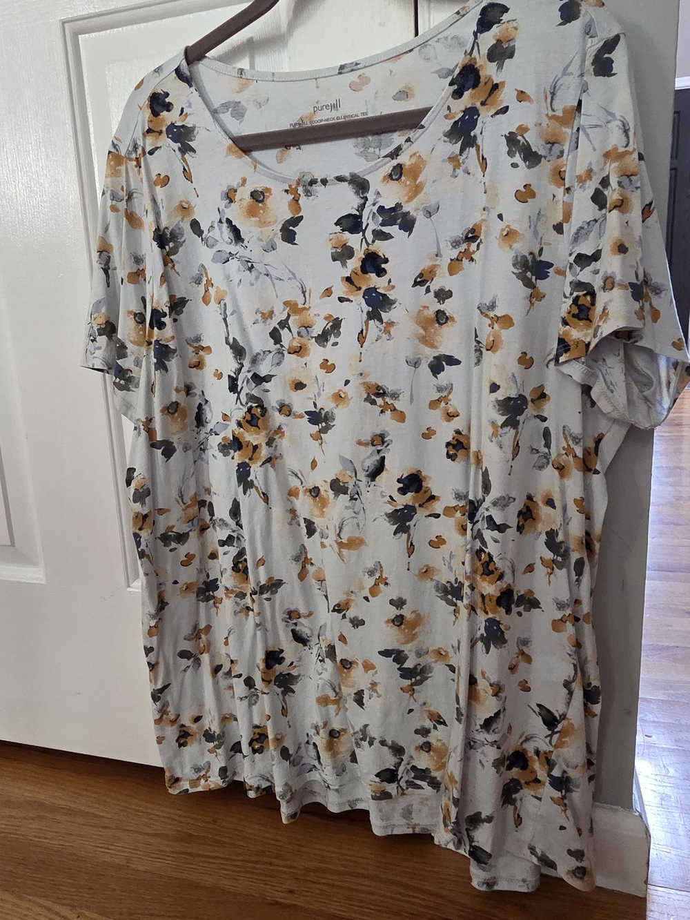 J. Jill Scoop Neck Floral Tee in White, Mustard & Navy